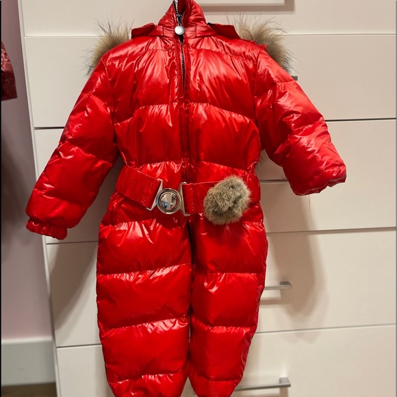 Red one piece snowsuit with Pom - Picture 2 of 2